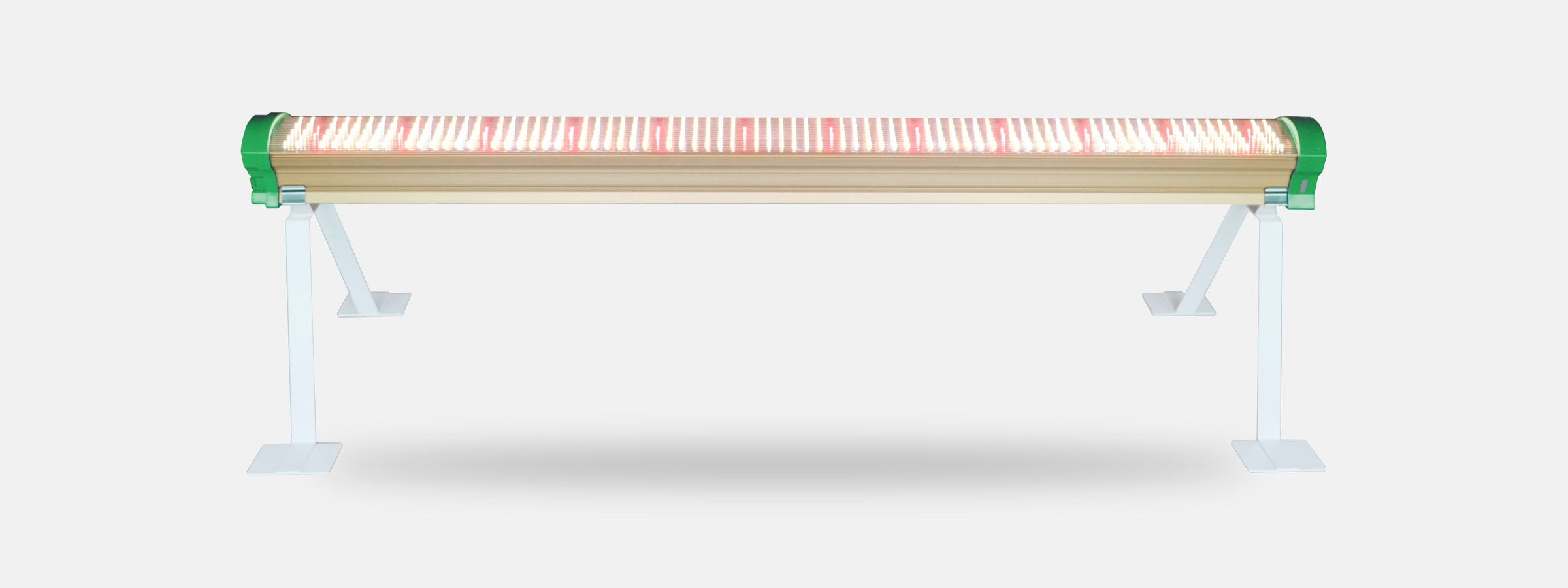 Under-canopy LED light bar with far red diodes mounted on stands for commercial cultivation