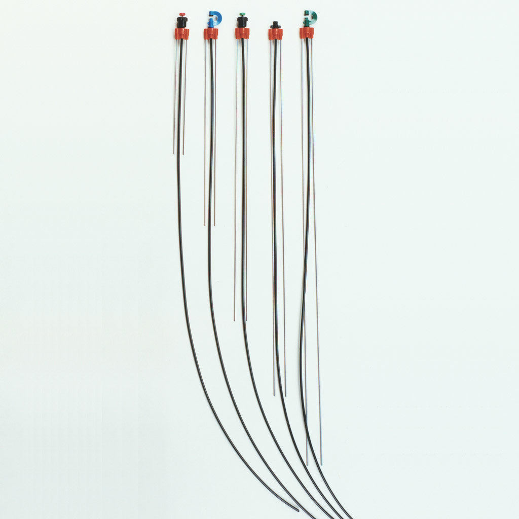 Dramm Stix wire-stake spray assembly with green Pin Perfect nozzle and leader tube