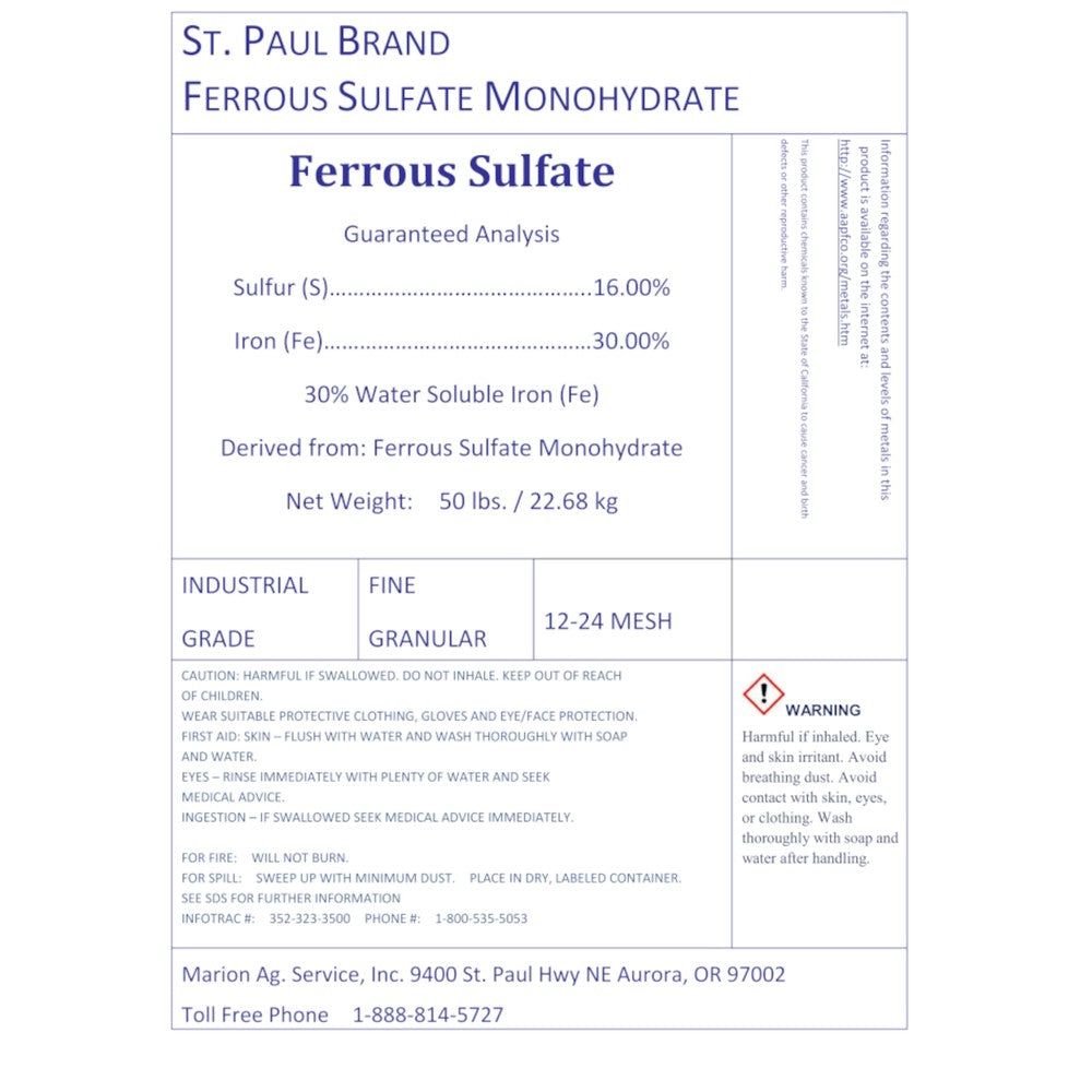 50# Ferrous Sulfate 30% Fines (Organic) – Granular