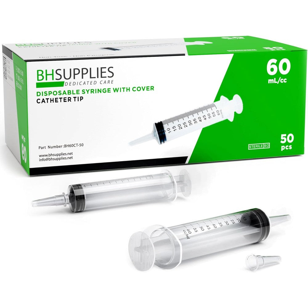 BH Supplies 60mL Syringe (Catheter Tip / Sterile / Individually Wrapped / 50 Syringes) – General Lab Supplies
