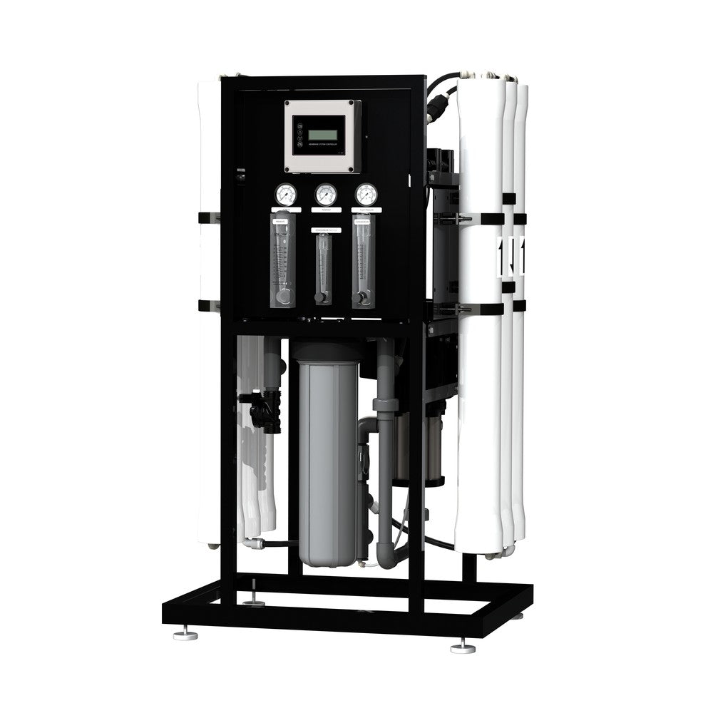 AXEON N-2000 RO System with black frame, digital control panel, three vertical filter columns, and pressure gauges for industrial-scale water purification