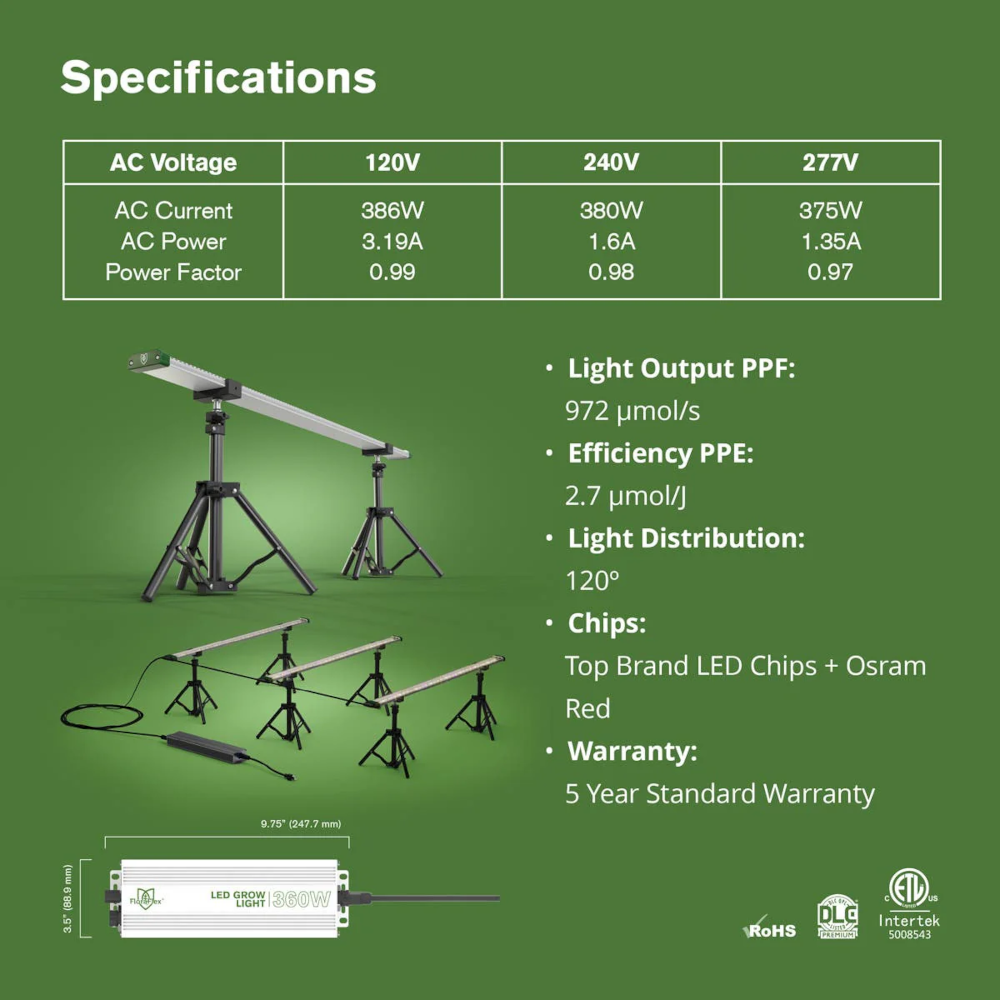 FloraFlex 3 Bar - 360W Full Spectrum Under Canopy LED