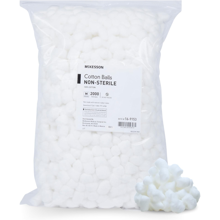 McKesson Cotton Balls (100% Cotton, Medium, Single Use, White, Non-Sterile, 2000 Count)