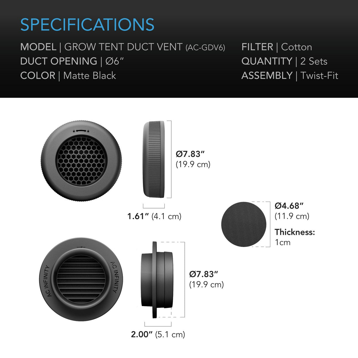 AC Infinity Grow Tent Duct Vent Attachment, 2-Pack - detail 8