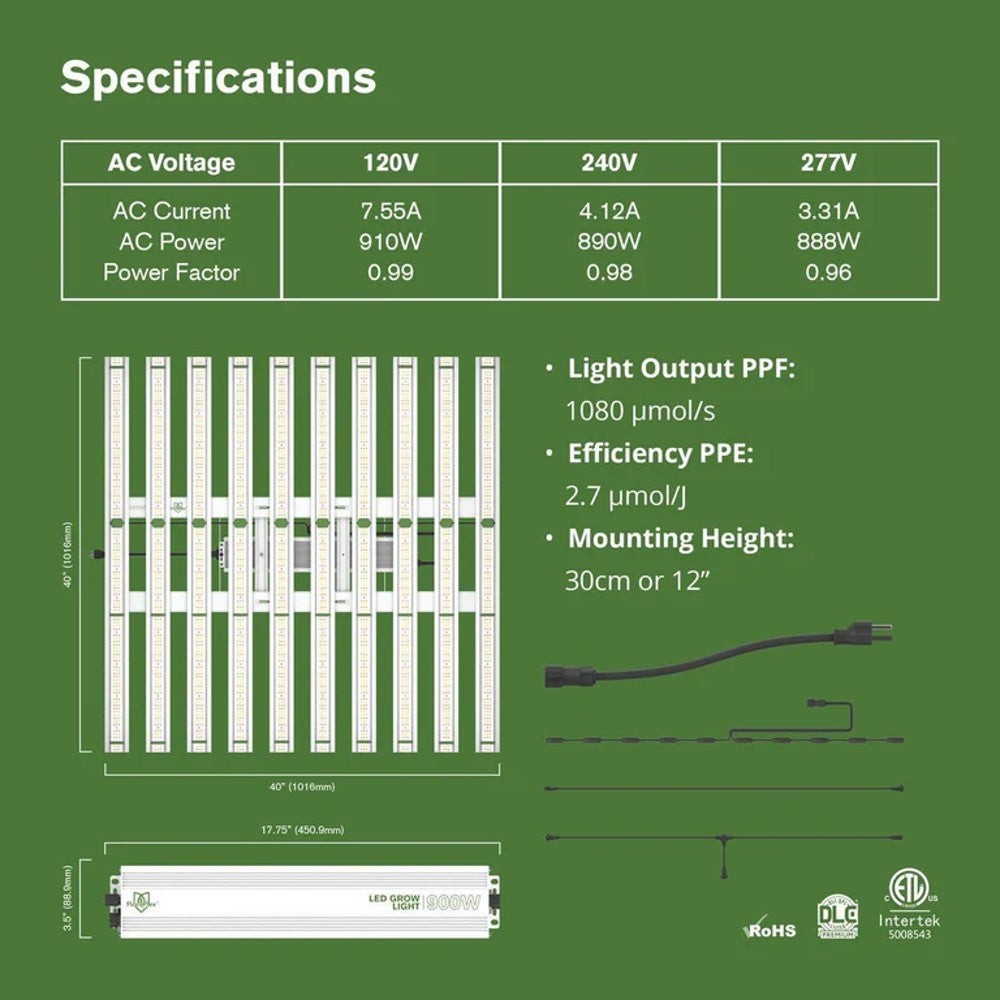 FloraFlex 900W Full Spectrum LED Grow Light with Custom Diodes – LED - Bar Style