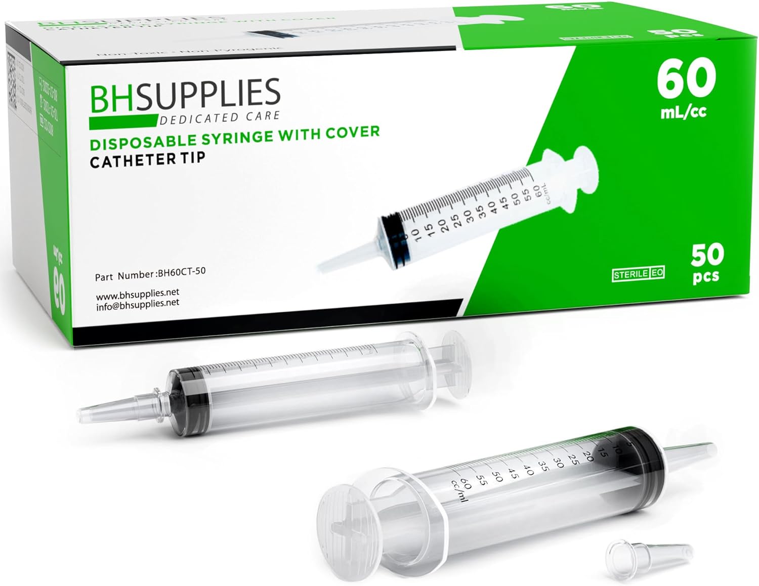 BH Supplies 60mL Syringe (Catheter Tip / Sterile / Individually Wrapped / 50 Syringes)