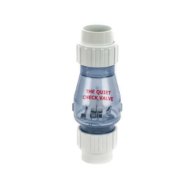 Red Flag 1 in clear PVC true union spring flapper check valve - hero on white