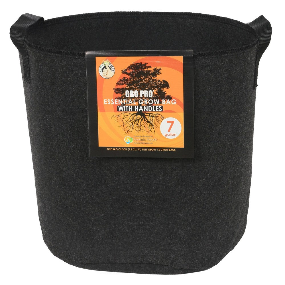Gro Pro 7gal Essential Grow Bag Round Fabric Pot w/ Handles Black (84/CS)