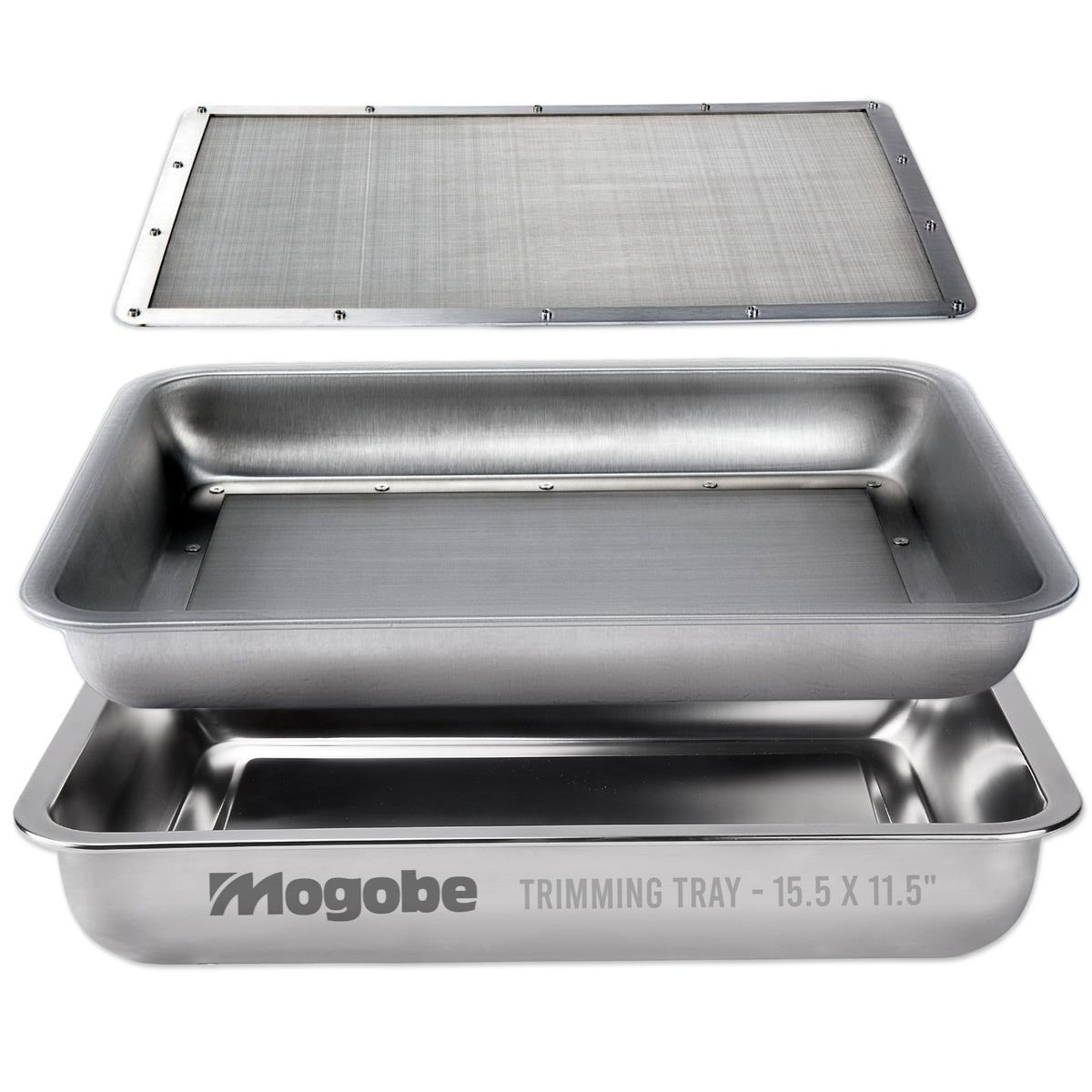 Mogobe 15.5 x 11.5 in stainless trim tray, 150 micron screen - screen, tray and collection tray