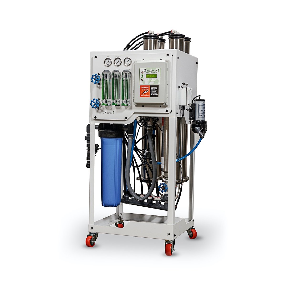 GrowoniX CX12000 12000 GPD commercial reverse osmosis system - front three-quarter view