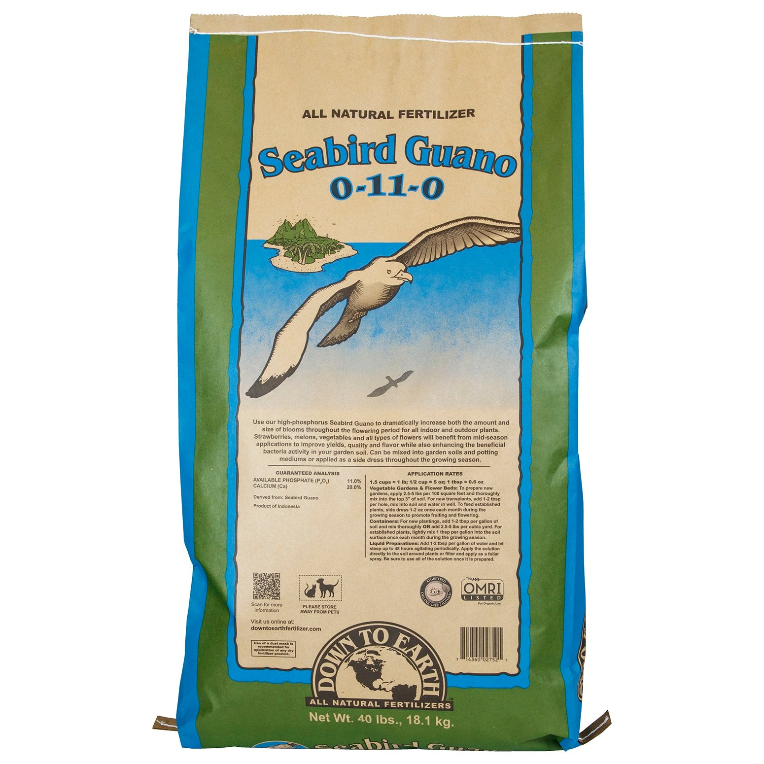 Down to Earth 40# Seabird Guano 0-11-0 OMRI (50/PL)