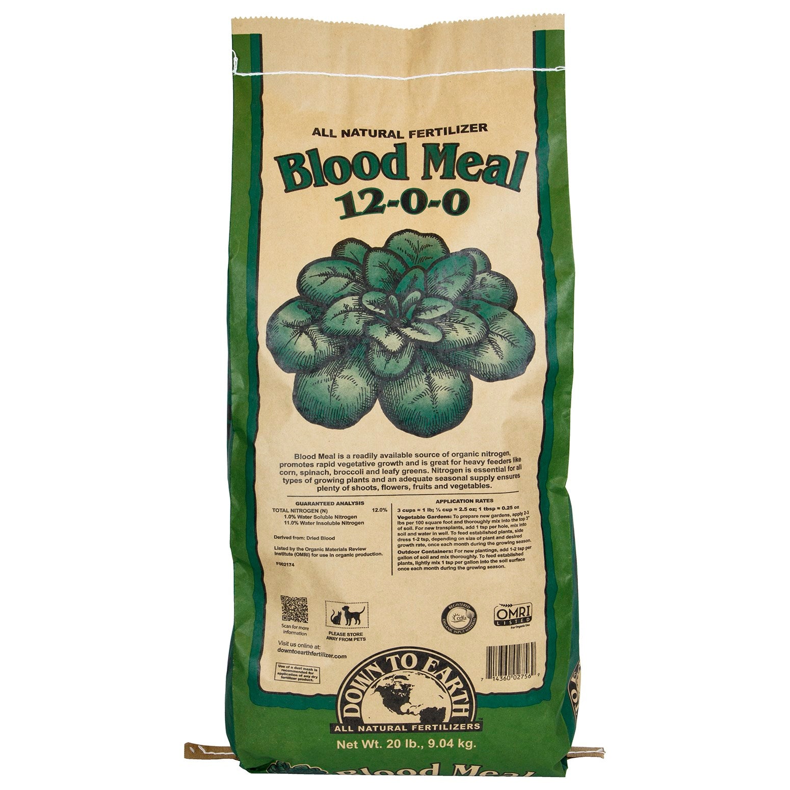 Down to Earth 20# Blood Meal 12-0-0 OMRI (50/PL)