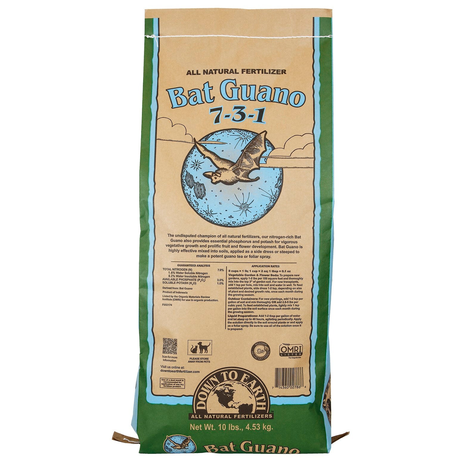 Down to Earth 10# Bat Guano 7-3-1 OMRI (50/PL)