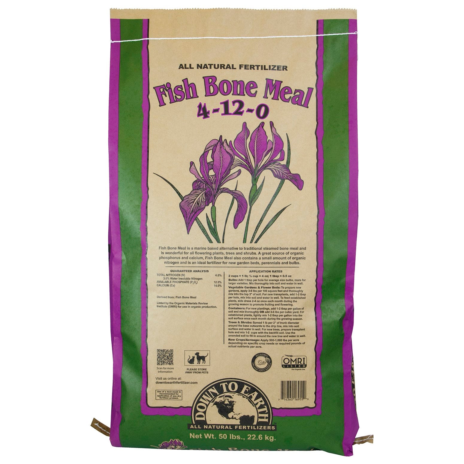 Down to Earth 50# Fish Bone Meal 4-12-0 OMRI (40/PL)