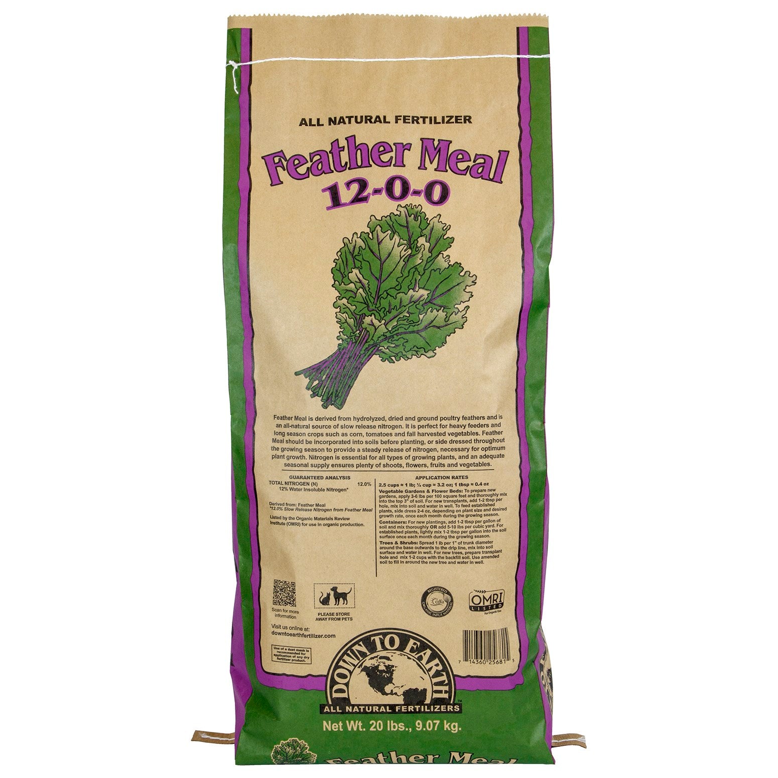 Down to Earth 20# Feather Meal 12-0-0 OMRI (50/PL)
