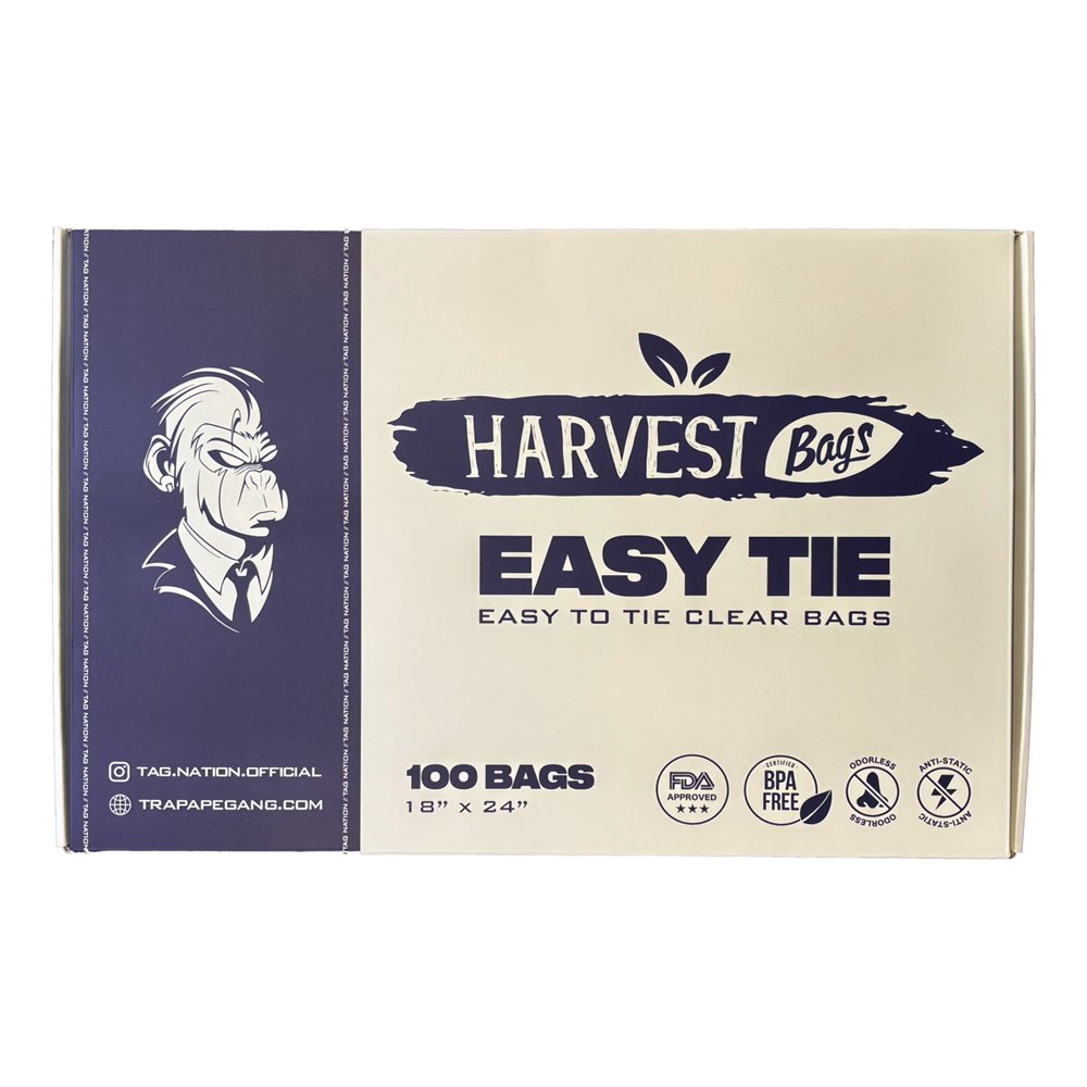 TAG Nation Easy Tie TAG Harvest Bag 18 in x 24 in - front of 100 count pack