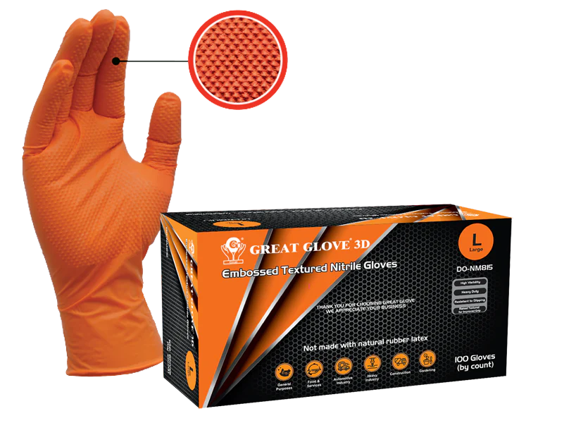 Great Glove 8 Mil 3D Embossed Orange Nitrile Glove - West Coast Warehouses