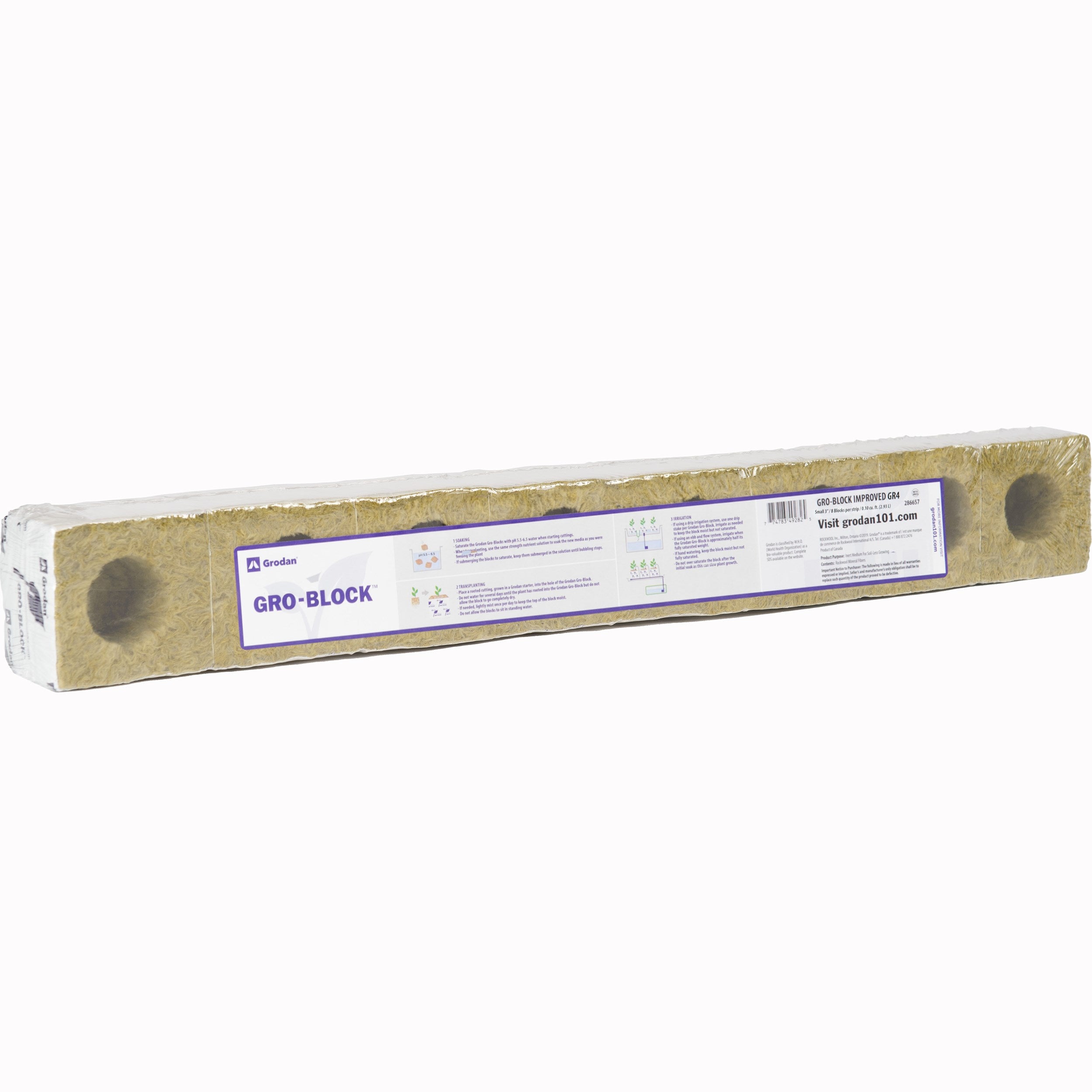 Grodan Gro-Block Improved GR4 - Small 3" (3x3x2.6) w/Hole - Shrinkwrap/Strip - Carton (384/Carton)