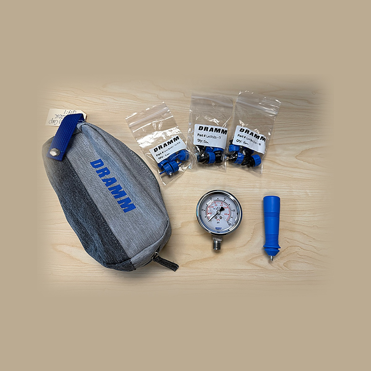 Dramm complete irrigation pressure test gauge kit with pouch, gauge and needle adaptors - GN3020K