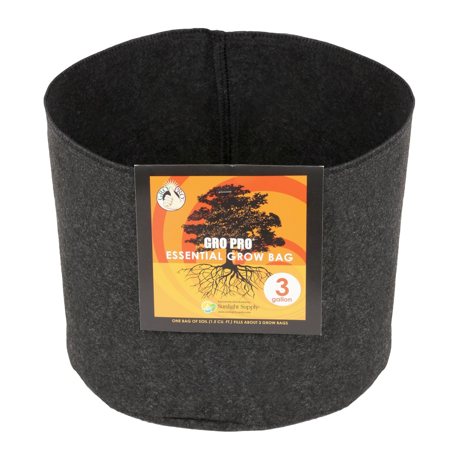 Gro Pro 3gal Essential Grow Bag Round Fabric Pot Black (72/CS)