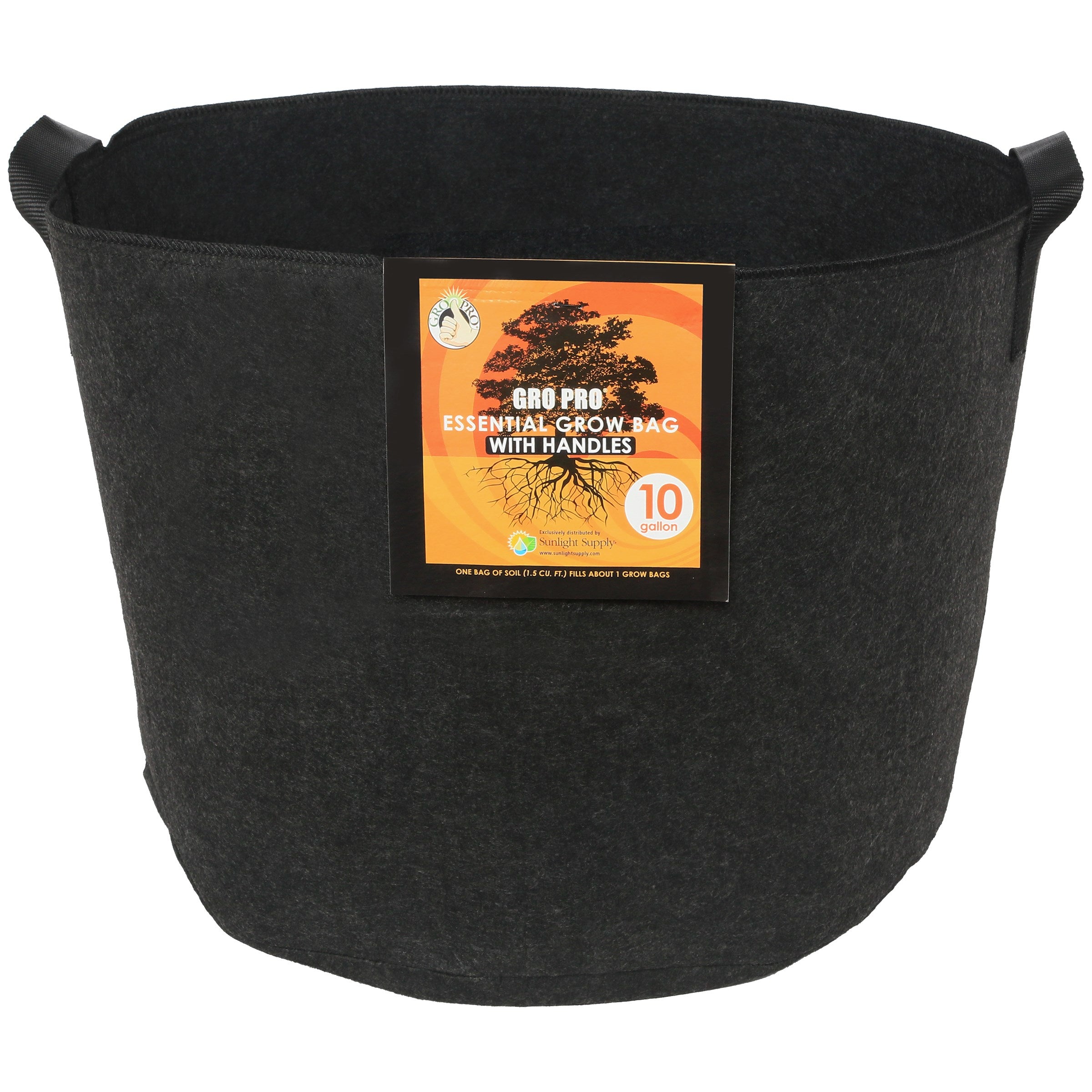 Gro Pro 10gal Essential Grow Bag Round Fabric Pot w/ Handles Black (60/CS)
