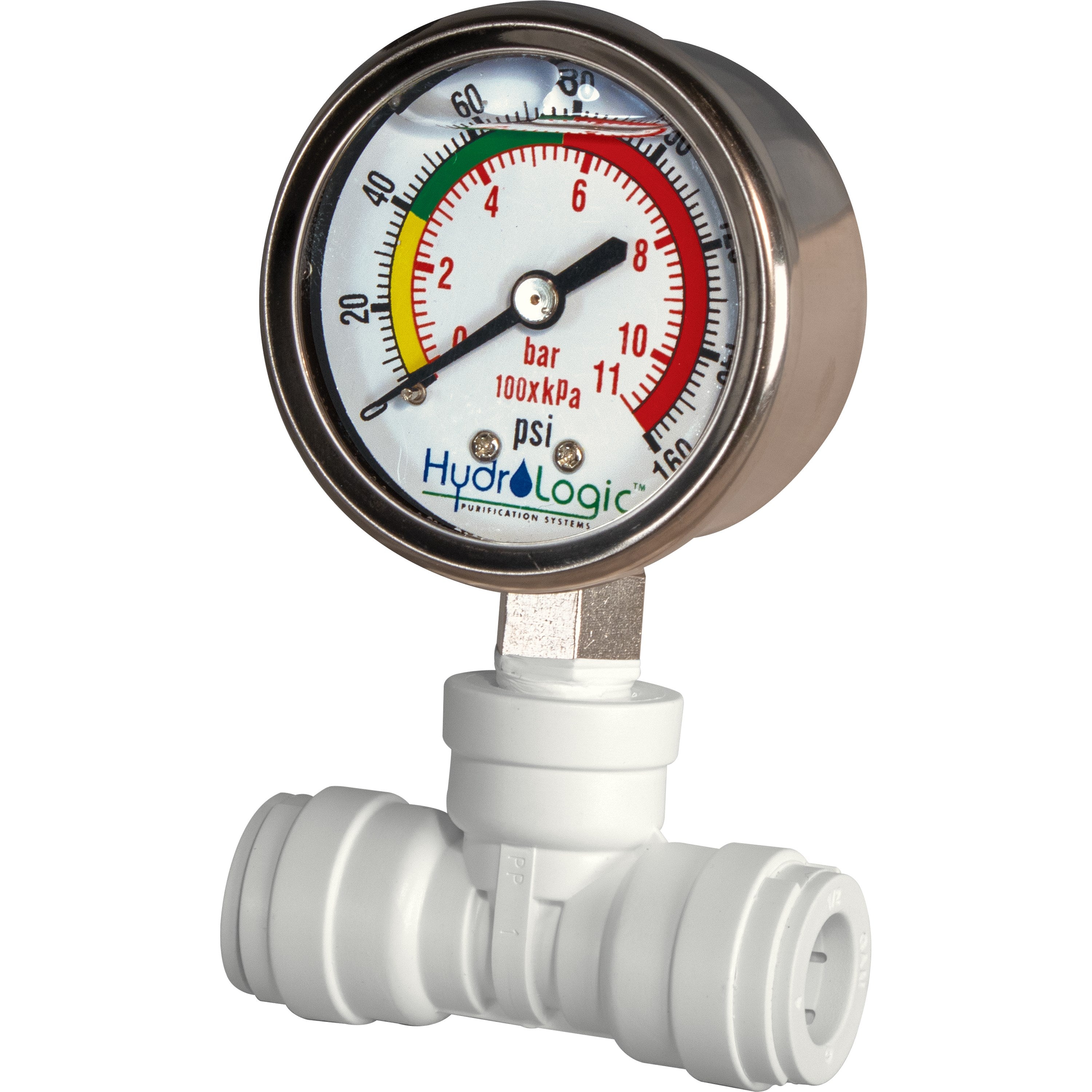 Hydro-Logic 1/2in Pressure Gauge Kit QC Tee Liquid Filled for Evolution RO (70/CS)