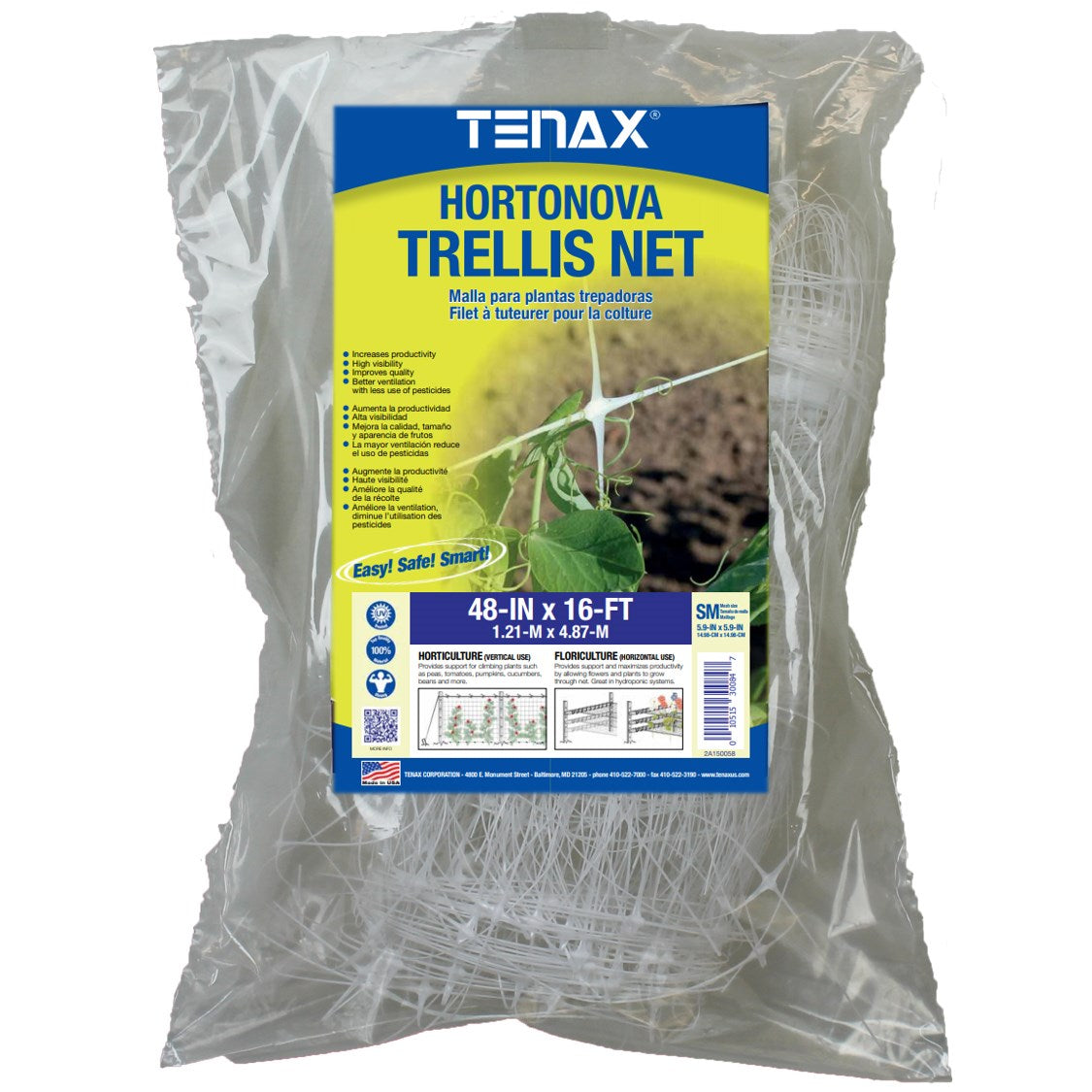 Tenax 48"x16' Plant Trellis Net Hortonova 5.9" Mesh
