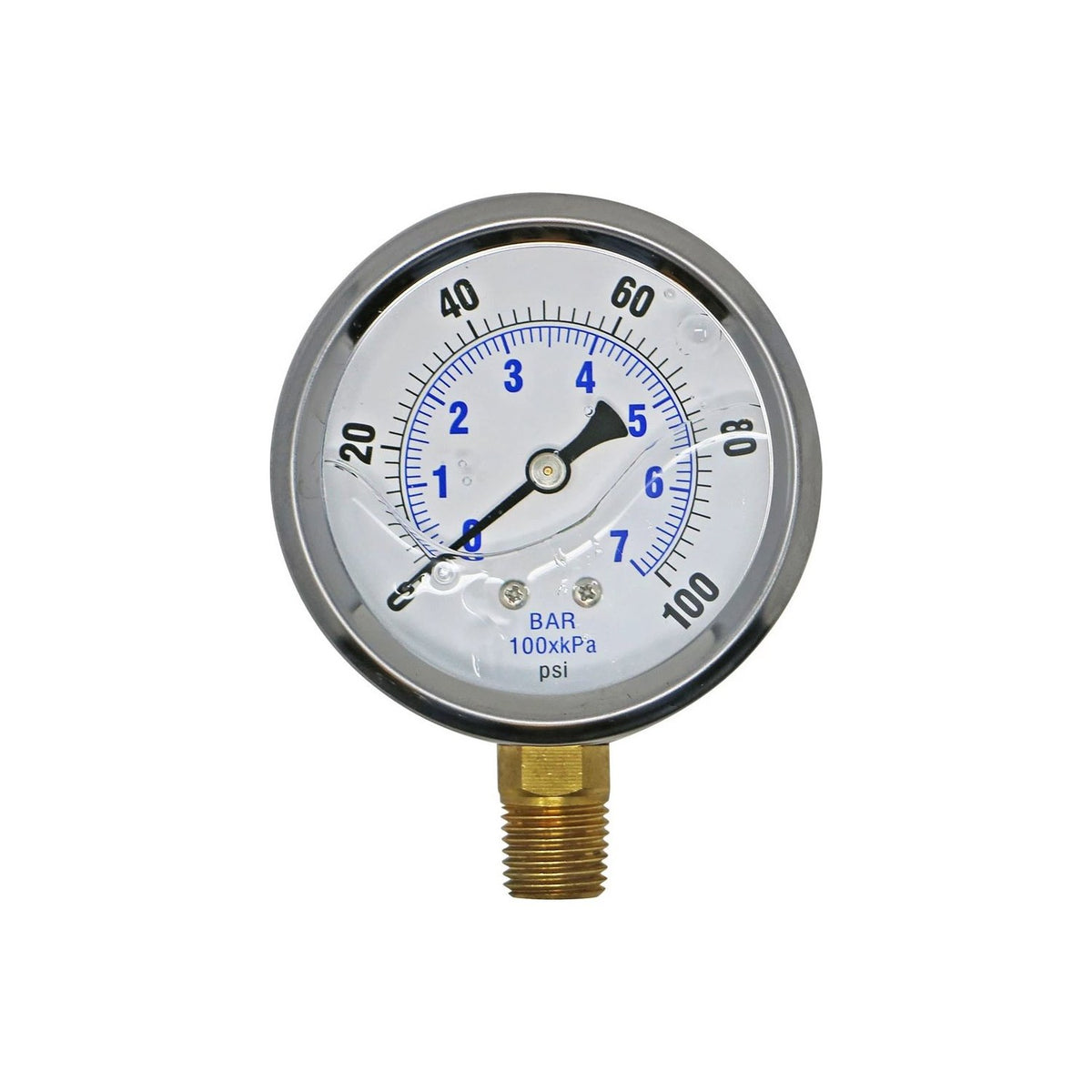 Liquid-filled pressure gauge, 0-100 PSI - representative image