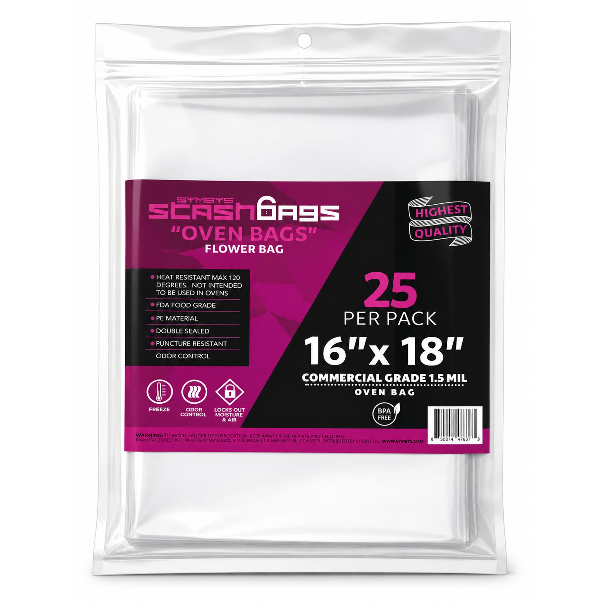 SYMBYS StashBags PE oven bag 16 in x 18 in 25 pack