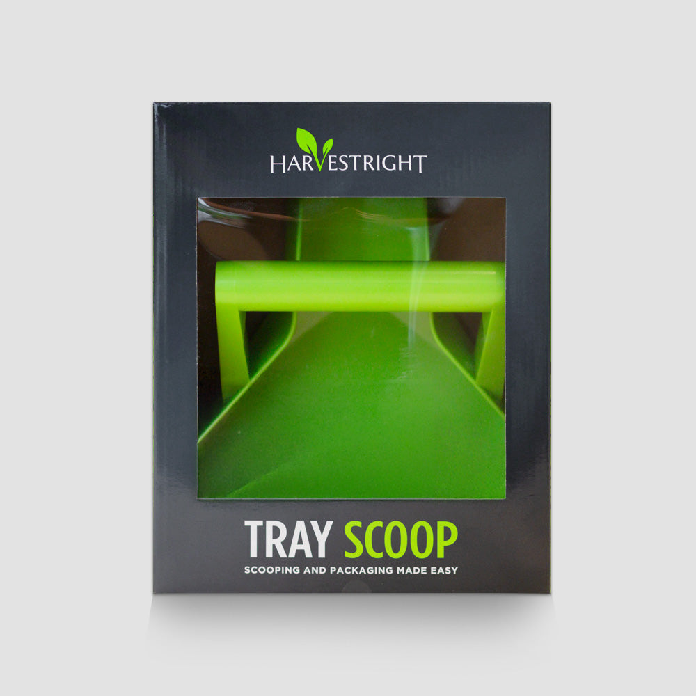 Harvest Right Tray Scoop in a freeze dryer tray, straight on