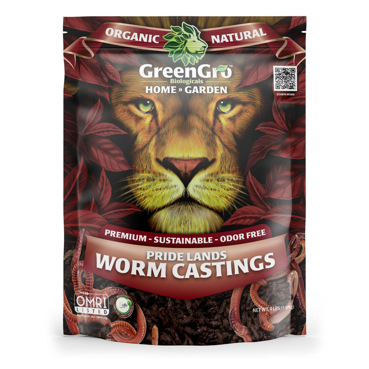 GreenGro Pride Lands Worm Castings 4 qt bag, front of package