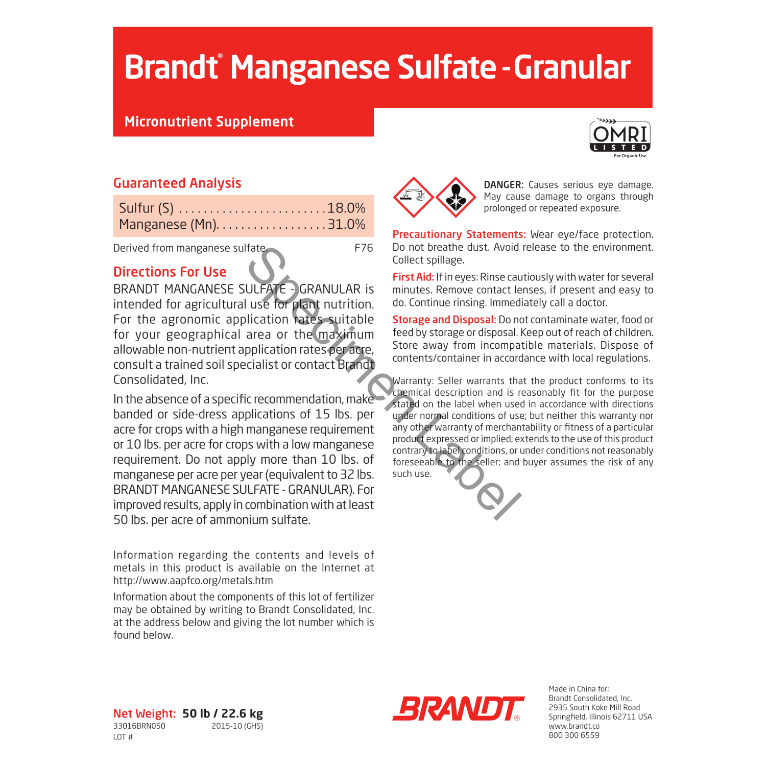 Brandt® Manganese Sulfate 31% EDTA