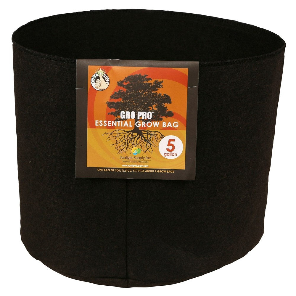 Gro Pro 5gal Essential Grow Bag Round Fabric Pot Black (90/CS)