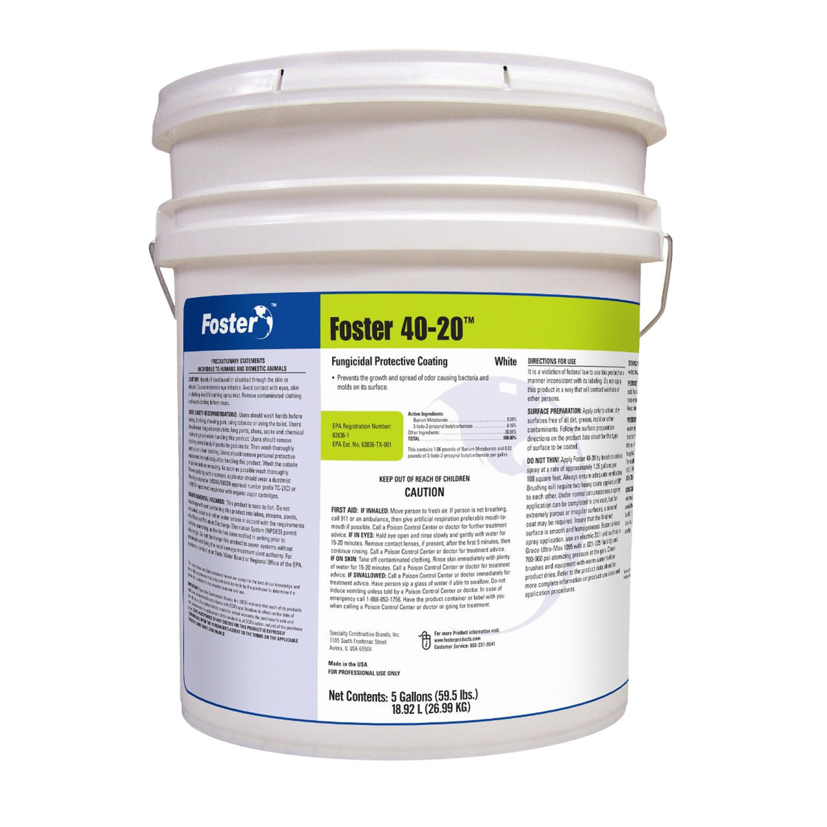 Foster 40-20 fungicidal protective coating 5 gallon pail - front label