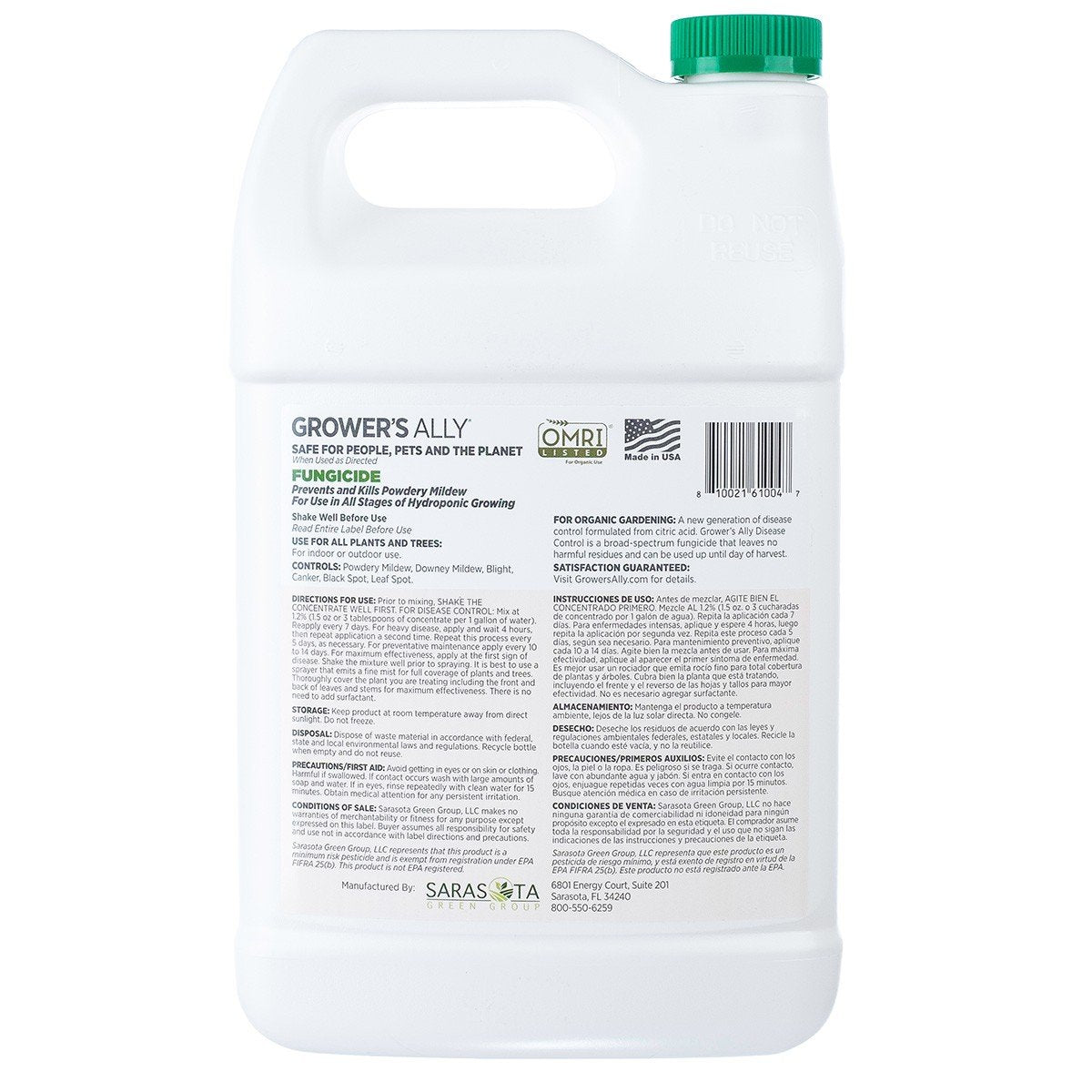 Grower's Ally Fungicide Concentrate 1 gal - back label with directions