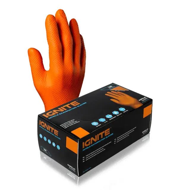 Gloves Ignite™ Nitrile 7 mil Orange 100/box - Black Label Supply llc