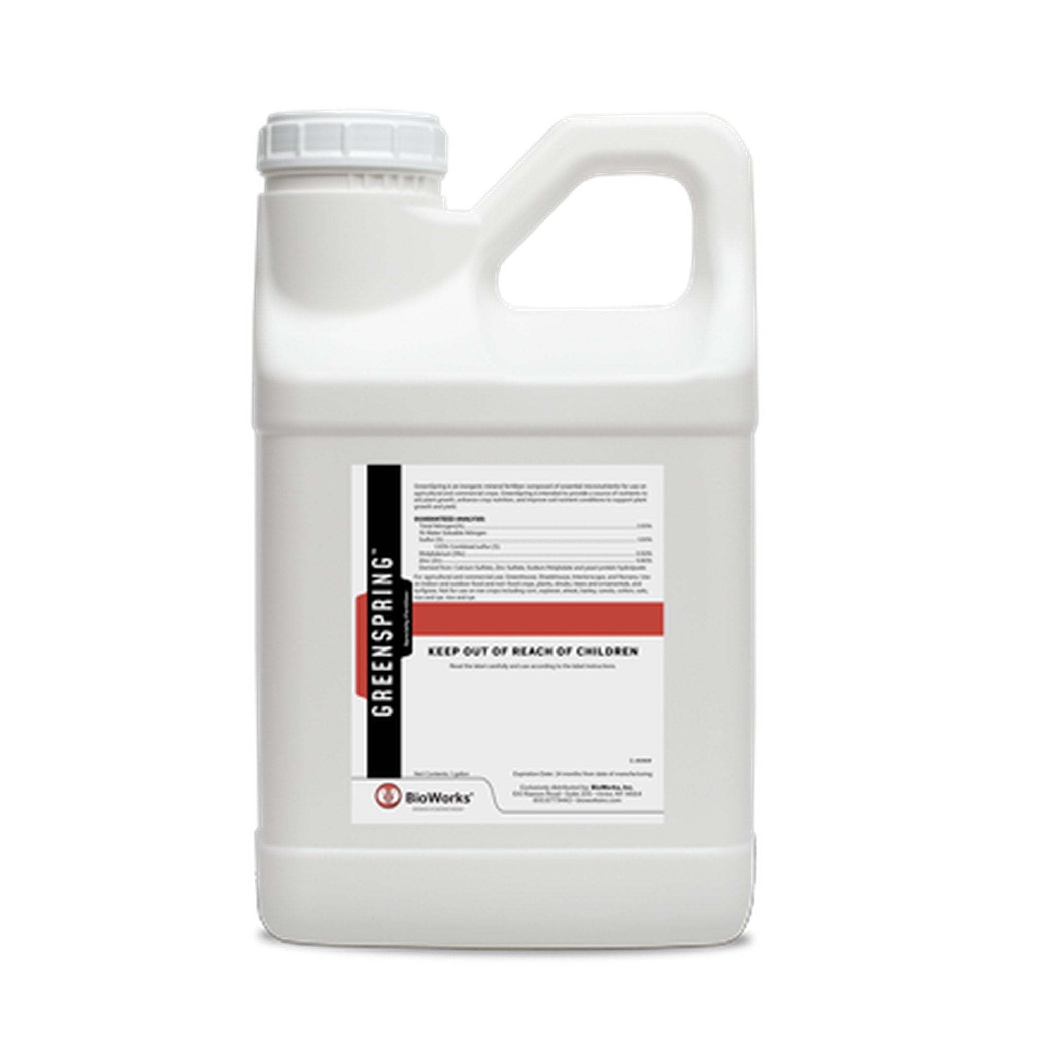 BioWorks GreenSpring 1-0-0 specialty fertilizer, 1 gallon jug - front label