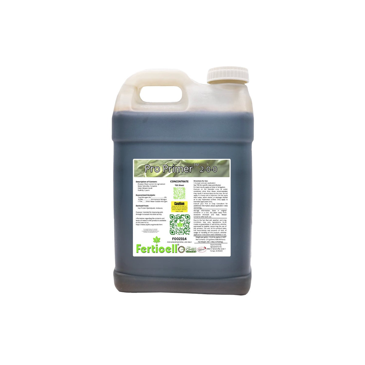 Ferticell Pro Primer 2-0-0+F liquid fulvic acid - 2.5 gal jug