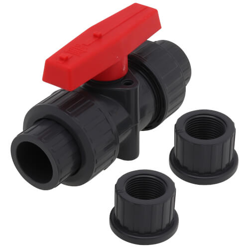 Hayward PVC TBB Series True Union Ball Valve w/ Socket and Threaded Ends, EPDM O-Ring (Gray) - Valves / Regulators