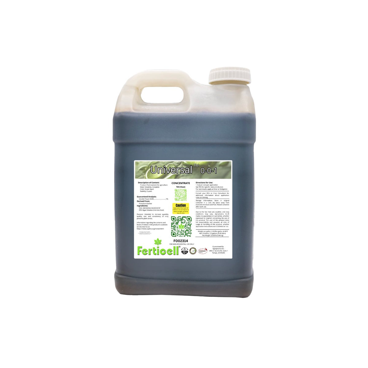 Ferticell Universal 0-0-1 freshwater algae extract - 2.5 gal jug