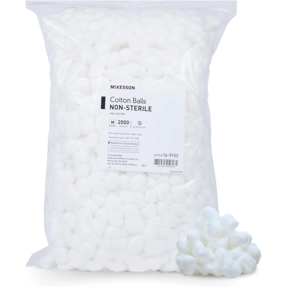 McKesson Cotton Balls (100% Cotton, Medium, Single Use, White, Non-Sterile, 2000 Count) – General Lab Supplies