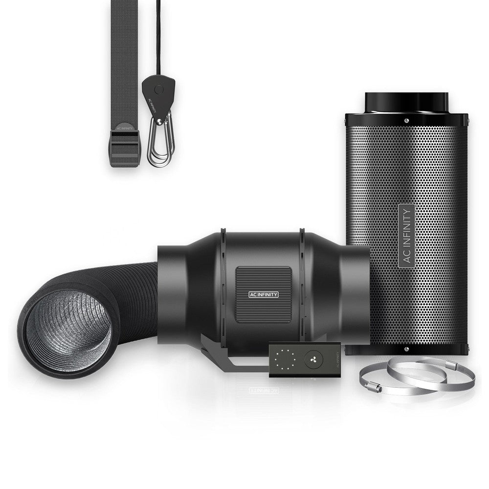 Inline Fan KIT: LITE Fan w/Filter, Ducting & Rope Hanger Combo - Black Label Supply llc
