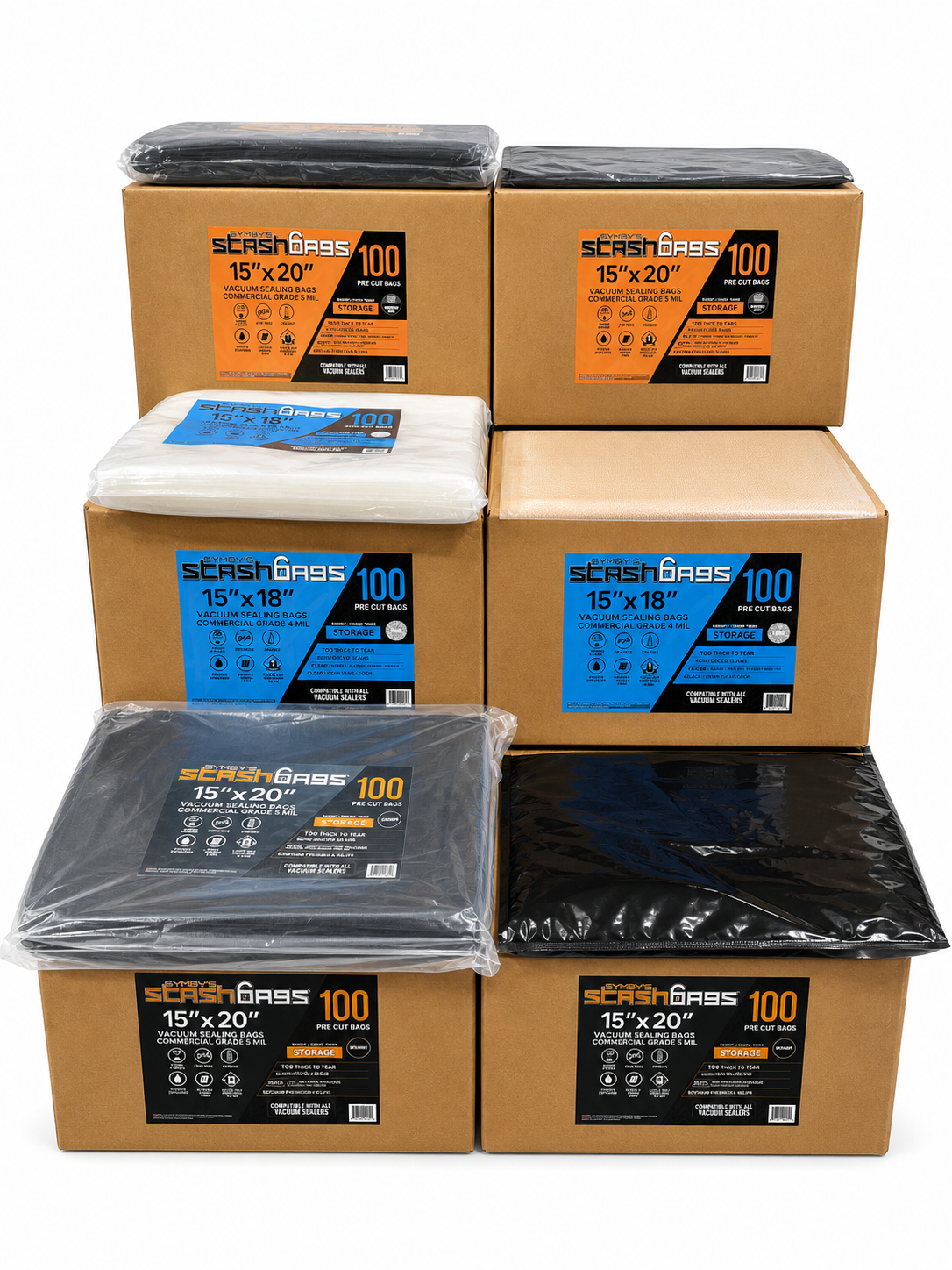 SYMBYS - StashBags Pre-Cut Vacuum Seal Bags - Black