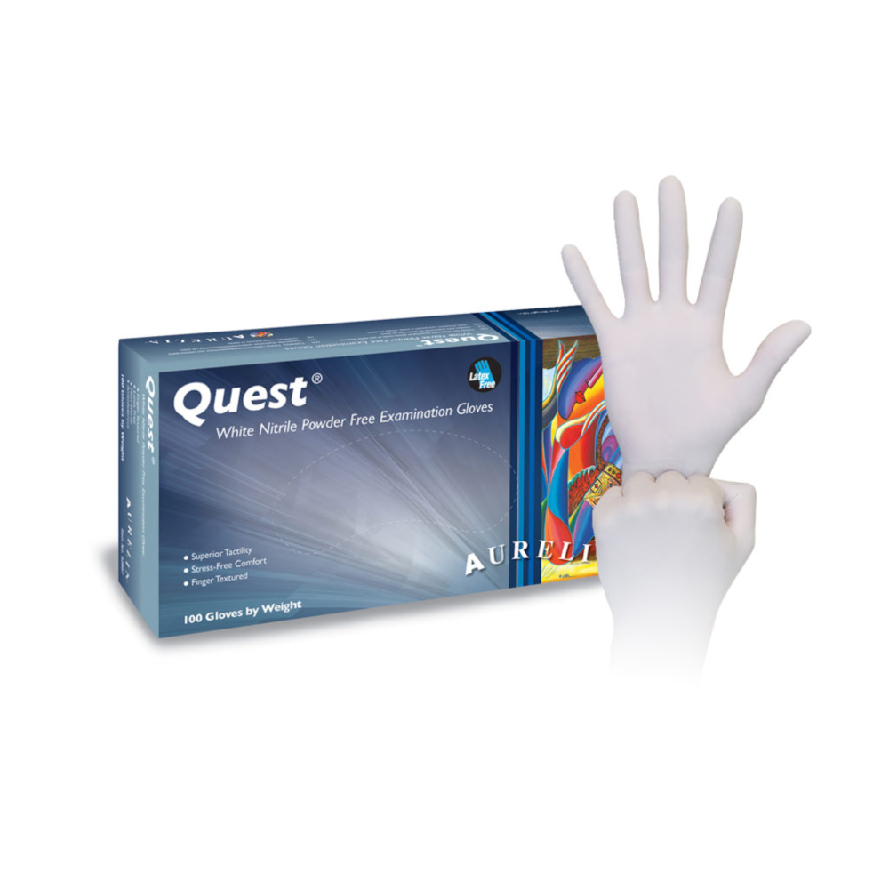 Aurelia Gloves -  Quest White Nitrile - 3.5 mil (Case of 10 Boxes)
