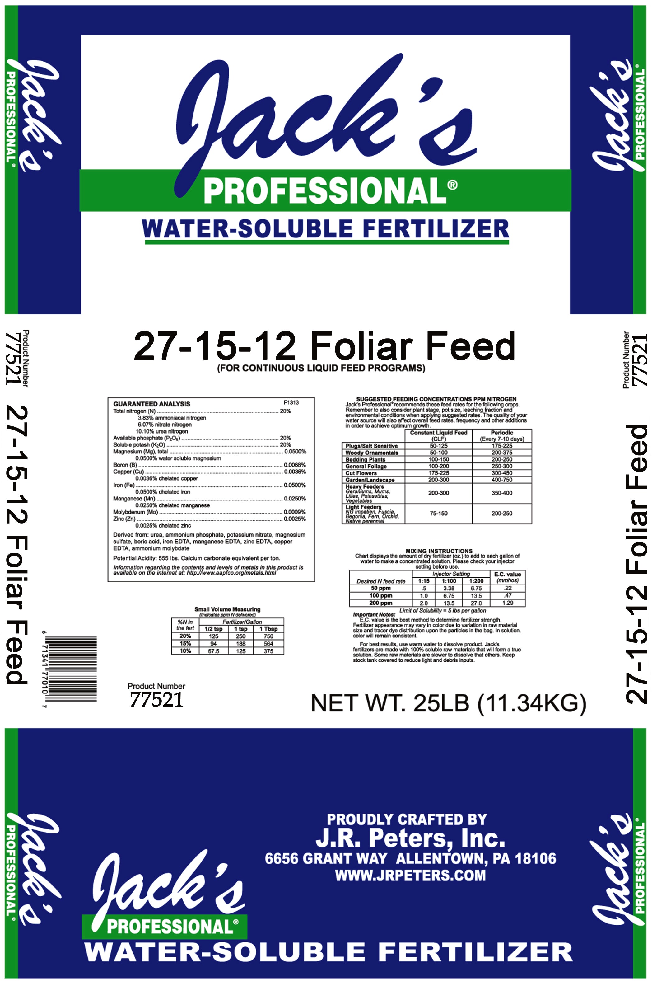 Jack's Professional 27-15-12 Foliar FeED