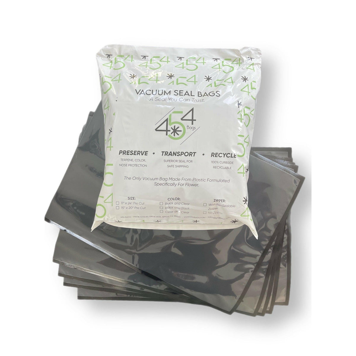 454 Bags 5 mil black/clear vacuum bags - retail package with stacked pre-cut bags