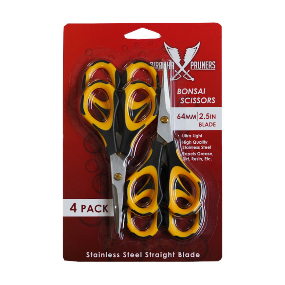 Piranha Pruner Bonsai Scissors - Polish Stainless Steel Blade - Yellow & Black Handle (4PK)