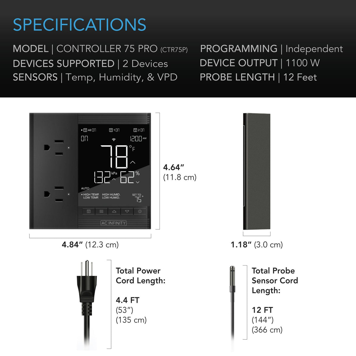AC Infinity Controller 75 and 79 Climate Controller, 2-Outlet - detail 7