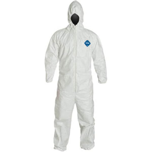 DuPont Tyvek 400 TY127S Disposable Protective Coverall with Respirator-Fit Hood and Elastic Cuff - White