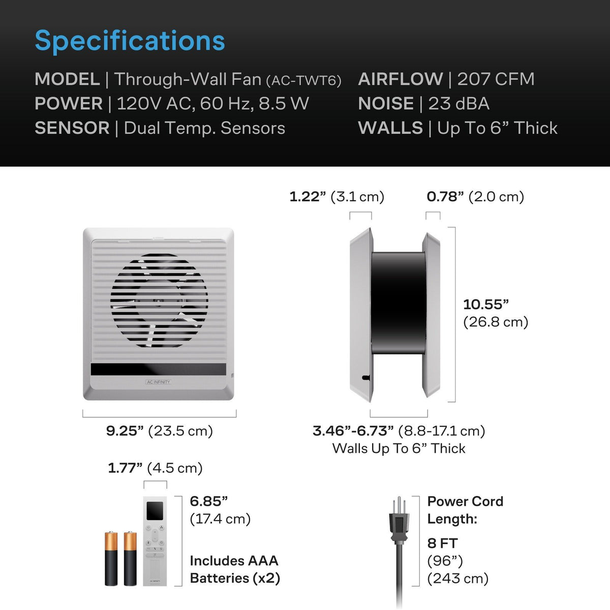 AC Infinity Room to Room Through Wall Fan 6 Inch - detail 8